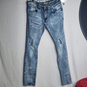 AHP Another Hype Piece Blue Denim Distressed Acid Wash Stretch Skinny Jean 36x34